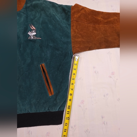 Vintage 1993 Looney Tunes Leather Suede Varsity Jacket XL - Picture 14 of 15